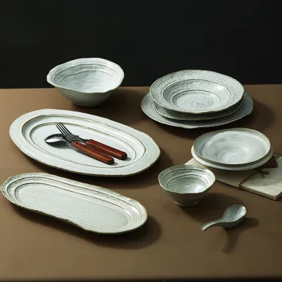 Two Eight Ceramics Chip Resistant Vintage Ceramic Porcelain Dinner Plates Restaurant Home Use Handpainted Wabi-Sabi