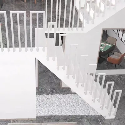 Modern White Metal Stair Railing Indoor Floor-standing Minimalist Design for Loft Apartments and Home Interiors