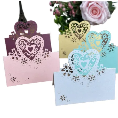 Hollowed Flower Design Matte Varnished Paper Table Cards for Mother's Day Invitations Wedding Banquet Party Decoration Name/Seat