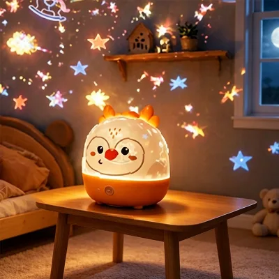 Baohan New Cartoon Reindeer Starry Sky Projector Night Light Baby & Kids' USB-Charged Plastic Ambient Light & Gift