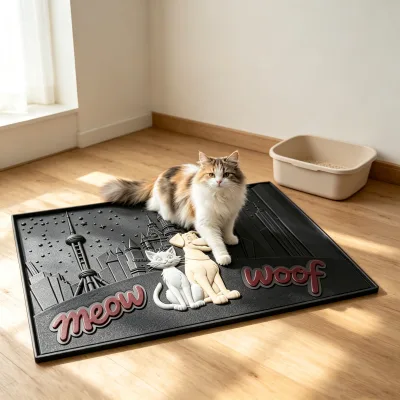 Cartoon Cute Rubber Waterproof Washable Large Litter Trapping Cat Litter Mat for Kitty