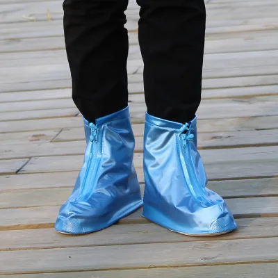 Waterproof Rain Reusable Shoes Covers Slip-resistant Zipper Rain Boots Overshoes PVC Material Unisex Shoes Cover