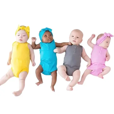 Summer High Quality Custom Bamboo Fiber Boy Girls Romper Casual Solid Color Sleeveless Jumpsuit for Newborns Wholesale