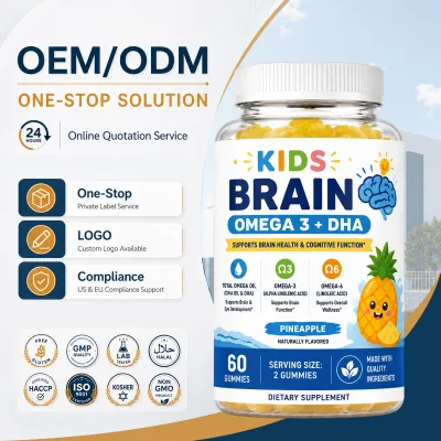 Premium Kids Brain Omega 3 Gummies With DHA for Cognitive Support and Focus Custom Branding Service