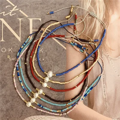 Cross-border Boho Natural Pearl Beaded Bracelet Adjustable Rice Jewelry Women's Copper Bead Bracelet