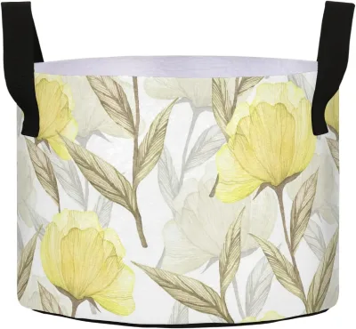 Yellow Peony Planting Bag 3/5/7/10 Gallon Thick Non-Woven Planting Bag with Handle Suitable for Flowers, Vegetables and Fruits