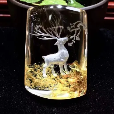 Natural Phantom Crystal Inner Carved Deer for Pendant