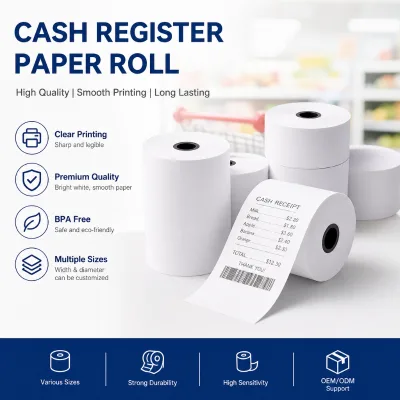 Thermal Paper Roll, Anti-fade Clear Printing, High Temp Resistant Kitchen Catering Receipt Roll, 57mm 80mm for Supermarket Cafe