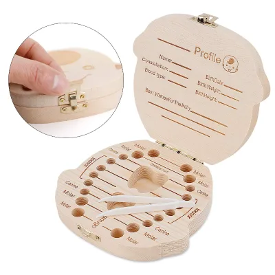 Baby Tooth Box Wooden Kid Keepsake Organizer Baby Teeth Cute Cartoon Container for Children Keep  Childhood Memory