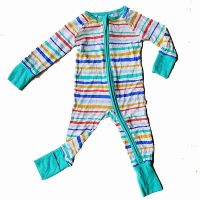 Custom OEM 95% Bamboo 5% Spandex Active Digital Printing Convertible Fooites Soft Fabric Bamboo Baby Clothes Romper Pajamas