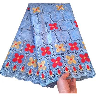 African Fabric Blue African Lace Fabric Wedding 2.5yards Cotton Nigerian Lace Fabric for Dress