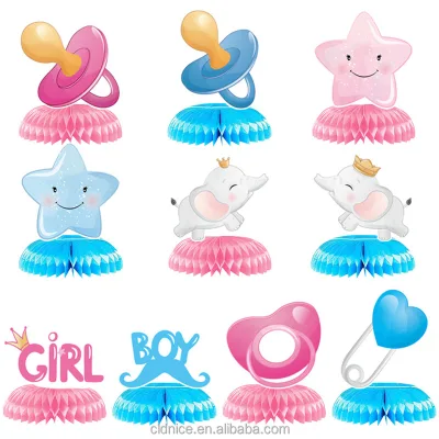 Nice Arrival Baby Shower Party Supplies Baby Gender Reveal Blue and Pink Paper Honeycomb Ornaments for Birthday Party Decoration