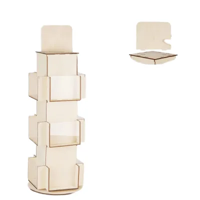 Wooden Display Rack With Two Card Sticker for Greeting Card Vendor Coffee Bag 3 Tier Tabletop Display Stand
