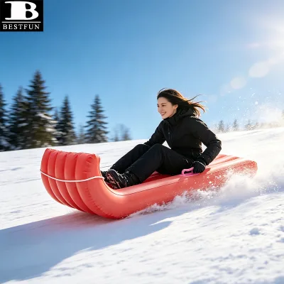Vibrant Red Inflatable Toboggan Snow Sled Thickened PVC Heavy Duty Water Lounge With Handles Backrest for Kids Adults Winter