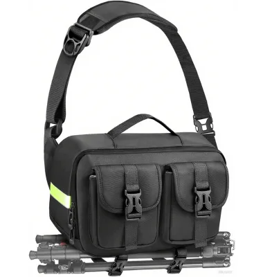 Camera Sling Bag, Lightweight SLR/DSLR Camera Bag with Tripod Stand, Waterproof Camera Shoulder Messenger Bag (black)