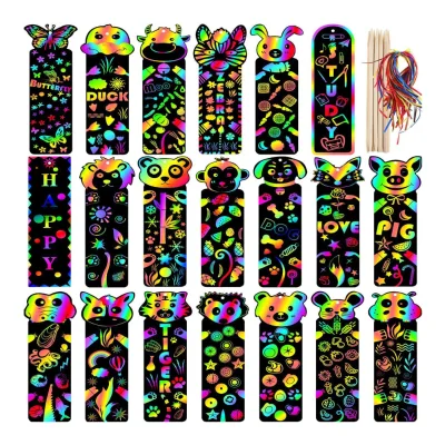 Custom Magic Rainbow Color DIY Scratch Bookmarks for Kids