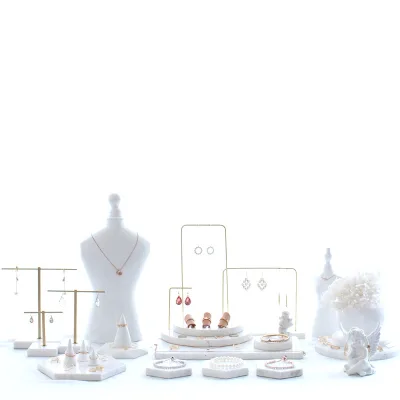 White Marble Jewelry Display Display Jewelry Storage Set Geometric Tray Display Set