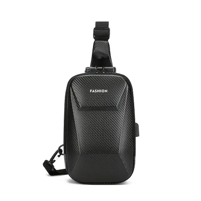 Men's Multifunctional Casual Crossbody Bag Hard Shell PU Single Shoulder 3D Shaped Small Motorcycle Chest Bag