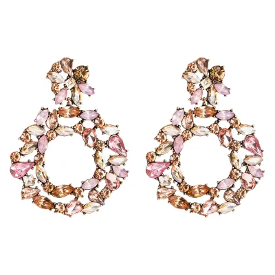 Fashion Vintage Acrylic Crystal Baroque Style Earrings Retro Gemstone Flower Statement Drop Earrings Women Jewelry
