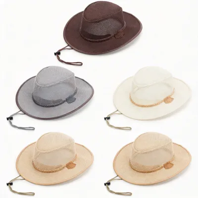 Wholesale Beach Outdoor Fishing Party Plush Unisex Breathable Mesh Sun Hat Wide Brim UV Protection Inspired Cowboy Panama Hat