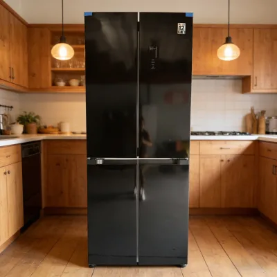 Durable High Gloss Black Cross Door Refrigerator Frequency Conversion Energy-saving and Efficient French Refrigerator