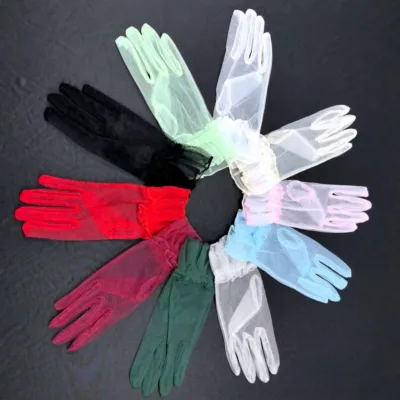 LOWOSAIWOR Short Transparent Gauze Gloves Wedding Dress Daily Fingers Plain Lace Sexy Solid Color Wholesale In-Stock Made China