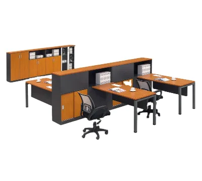 OEM Custom 4 Person Office Partition Workstation Desk With High Side Storage Cabinet Open Bookshelf Modular Staff Office Table