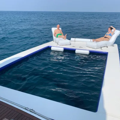Inflatable Island Double Layer Portable Boat Floating Dock Swimming Rest Platform With Net