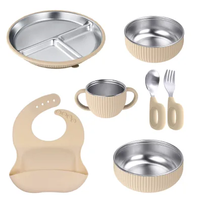 New 6-Piece Silicone Baby Tableware Set Food-Grade Silicone Bpafree Kids Dinner Set Baby Dishes