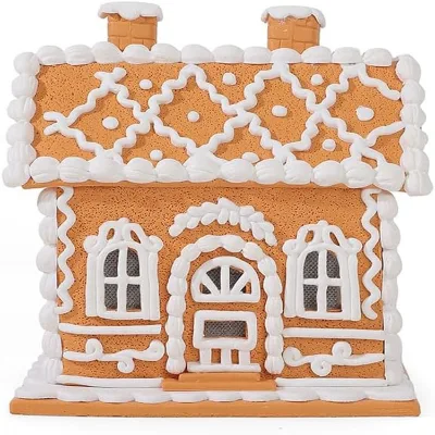 Gingerbread House December Light Brown White Sculpture Figurine LED Housewarming Ornament Gift Sculpture Figurine