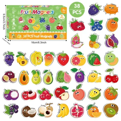 Kids Educational Fridge Magnets Fruits Vegetables Cartoon Design Magnetic Toy Early Learning Spelling Game for Home Classroom