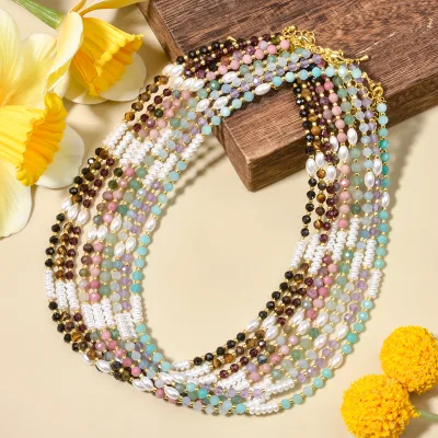 Wholesale 4mm Natural Stone Garnet Rhodonite Faceted Rounds and Shell Pearl Beads Necklace for Women Perfect Gift for Friends