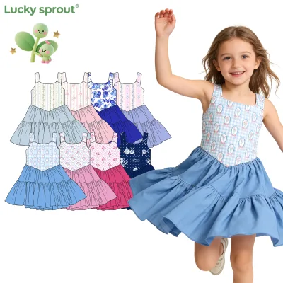 Custom Girls Sports Dress Young Girls Athletic Tulle Princess Dress Sleeveless Printed Mesh Yoga Dress