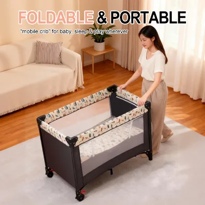 Adjustable 819 Baby Crib | Portable Foldable Nursery Bed with Mesh Sides | OEM & Private Label Supported
