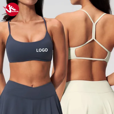 Customized Manufacturer Low MOQ Backless Hollow Out Anti-exposure Running Dress Gym Fitness Sports A Criss-Cross Back sports bra