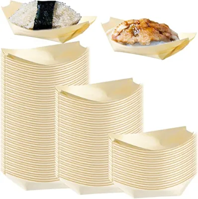 5 in Sushi Boat Elegant Disposable Bamboo Wooden Boat Ship Sushi Boat With Net Tray