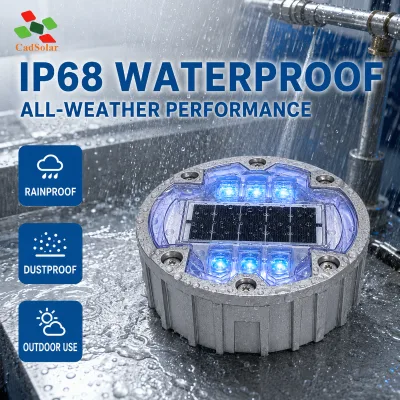 Round Solar Road Stud 150mm 6 LED 74 Ton Load Bearing IP68 Fast Charging Solar Panel for Heavy Duty Truck Highway Route