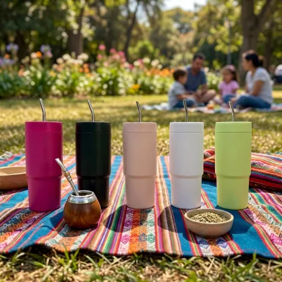 Credrink Modern Stainless Steel Double Wall Vacuum Thermos Handle Two Lids Leak-Proof Large Capacity Eco-Friendly Travel Design