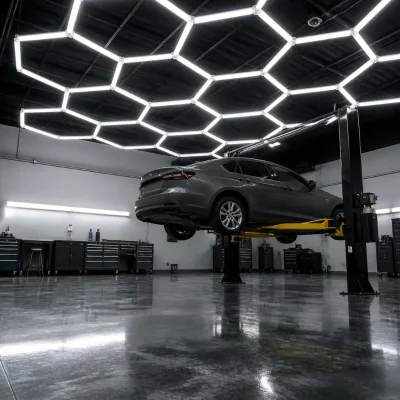 Modular Hex LED Ceiling Grid for Car Detailing Garage Detail Bay 6000K CRI 90 Aluminum