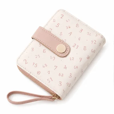 Cute Polyester Womens Wallet Compact Numeric Print Zipper Wristlet Purse for Travel Shopping and Daily Use