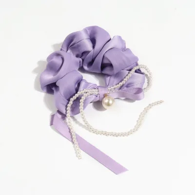 High-grade Pearl Temperament Korean Style High Elastic Hair Accessories Bow Purple Hair Scrunchies