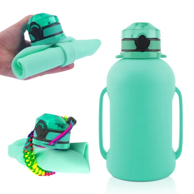 Silicone Water Bottle Large Capacity Sports Water Cup 2L Collapsible BPA-Free with Strap Handle and Foldable Design