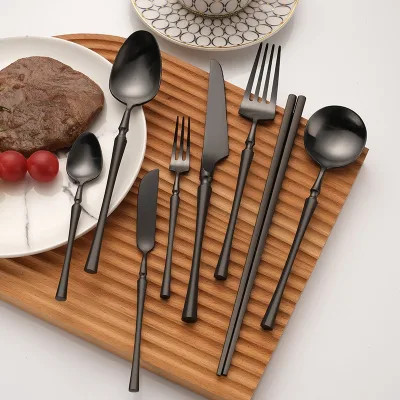 Best Selling Custom Portable Cutlery Set Portable Black Rectangle Flatware with 304 Stainless Steel Fade-Resistant Ingredients