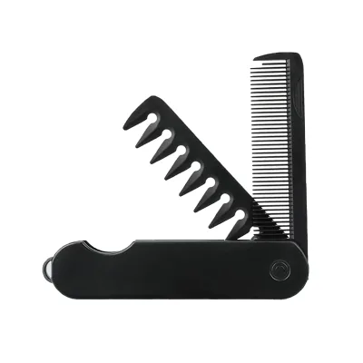 Custom Logo Portable Folding Pocket Black Common Comb 2-in-1 for Men Salon Use Plastic Comb