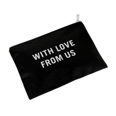 Hot Sale Washable Eco Friendly Fashion Letter Pattern for Durable Cheap Zipper Eyelash Cosmetic Makeup Pouch Bag