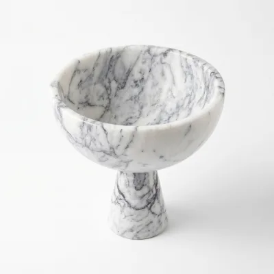 Natural Milas Lilac Marble Stone Pedestal White Bowl Carved Decorative Bowl for Interior Decoration