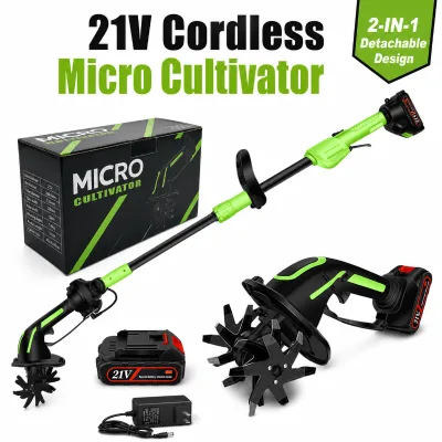 Cordless Electric 2 in 1 Handheld Tiller Rechargeable Battery Powered Small Farm Rotary Cultivator OEM Custom Logo Available
