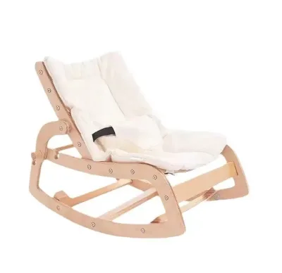 Wooden Bouncer Seat 0-12 Months Baby Seat Breathable Cushion 3 Height Adjustments Portable Folding Detachable Infant Rocker