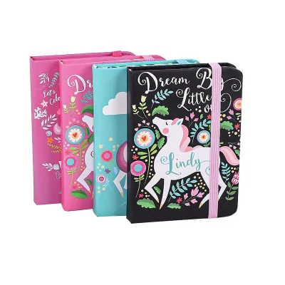 Factory Custom Logo Printed Cardboard Cover Notebook A5 Cute unicorn Diary Lay Flat Portable Stationary Journal