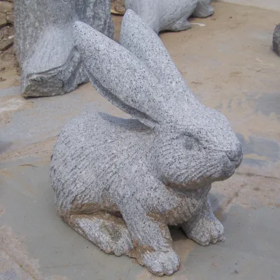 Natural Stone Handmade Modern Chinese Animal Statues-Rabbit and Chicken Outdoor Garden Decor Durable Stone Carving